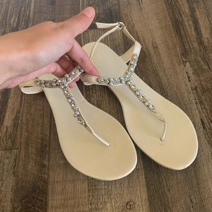 Pearl and crystal T strap sandals